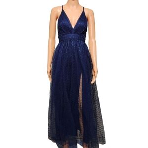 Chic Deep Blue Lace Maxi Dress